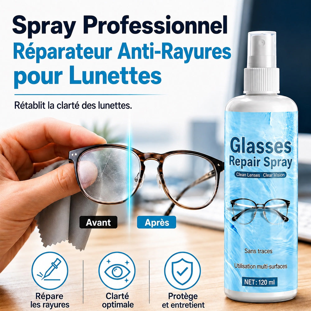 Spray réparateur de rayures pour lentilles professionnelles