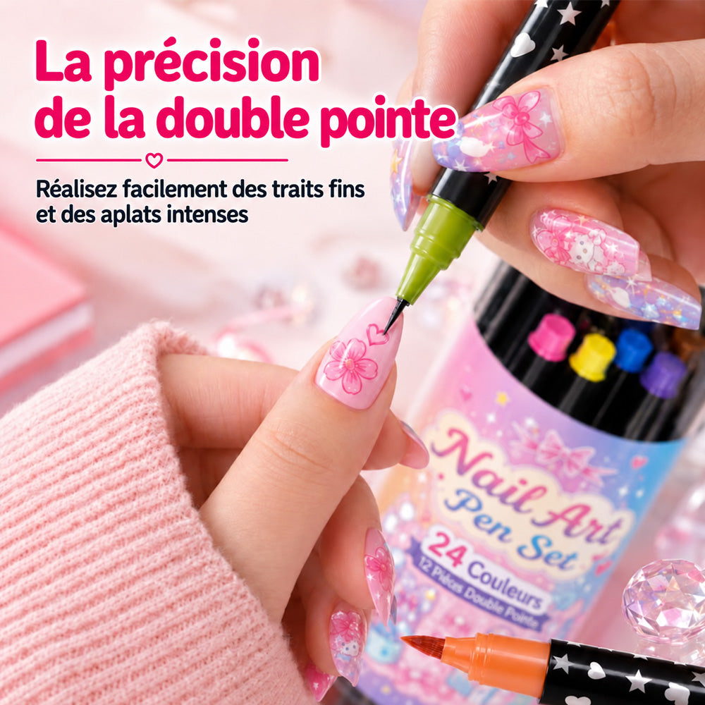 ⏰ -50 % pendant 3 Jours ! Coffret Stylos Nail Art Double Pointe – 24 Couleurs DIY