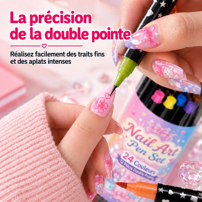 ⏰ -50 % pendant 3 Jours ! Coffret Stylos Nail Art Double Pointe – 24 Couleurs DIY