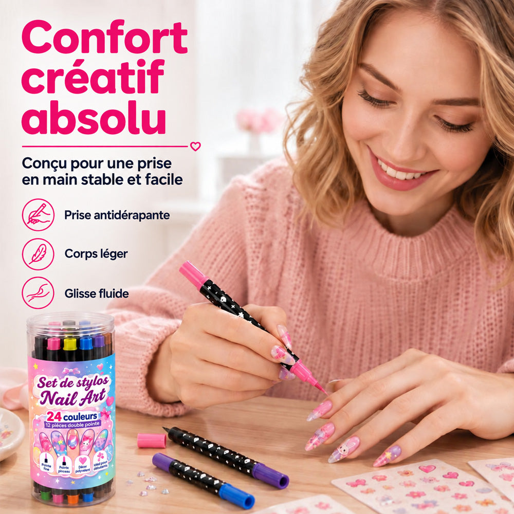 ⏰ -50 % pendant 3 Jours ! Coffret Stylos Nail Art Double Pointe – 24 Couleurs DIY