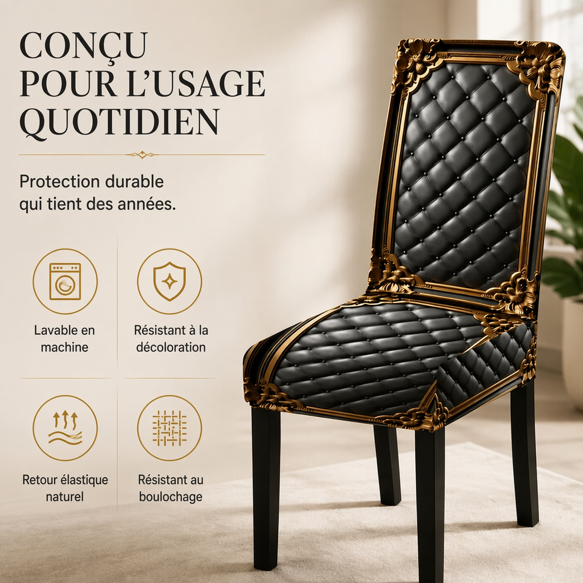 🪑 50% DE RÉDUCTION ! 🖤 Housse de Chaise Extensible & Lavable – Élastique & Facile d'entretien ✨
