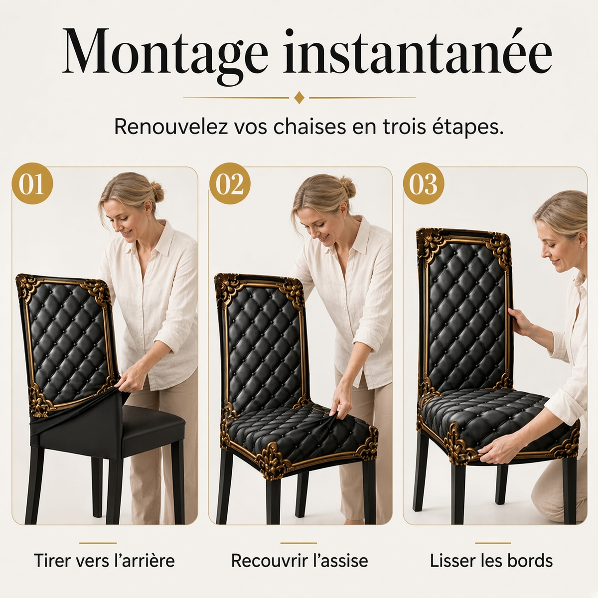 🪑 50% DE RÉDUCTION ! 🖤 Housse de Chaise Extensible & Lavable – Élastique & Facile d'entretien ✨