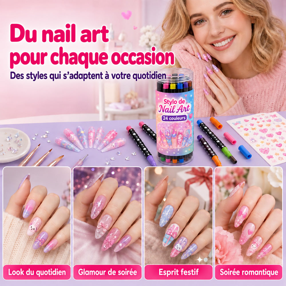 ⏰ -50 % pendant 3 Jours ! Coffret Stylos Nail Art Double Pointe – 24 Couleurs DIY