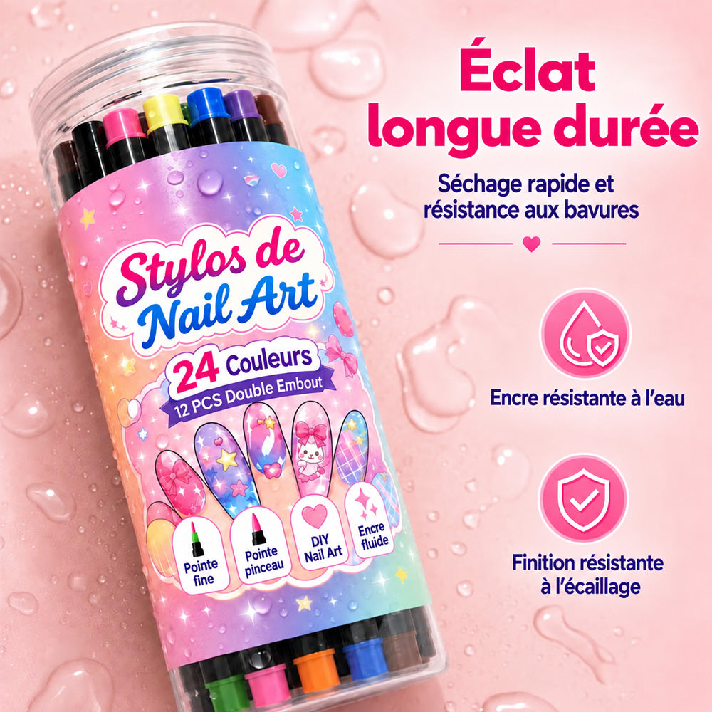 ⏰ -50 % pendant 3 Jours ! Coffret Stylos Nail Art Double Pointe – 24 Couleurs DIY