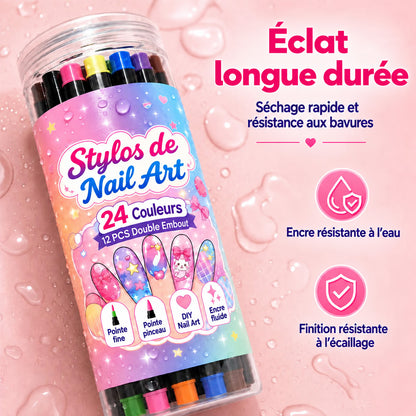 ⏰ -50 % pendant 3 Jours ! Coffret Stylos Nail Art Double Pointe – 24 Couleurs DIY