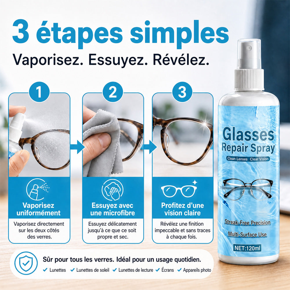 Spray réparateur de rayures pour lentilles professionnelles