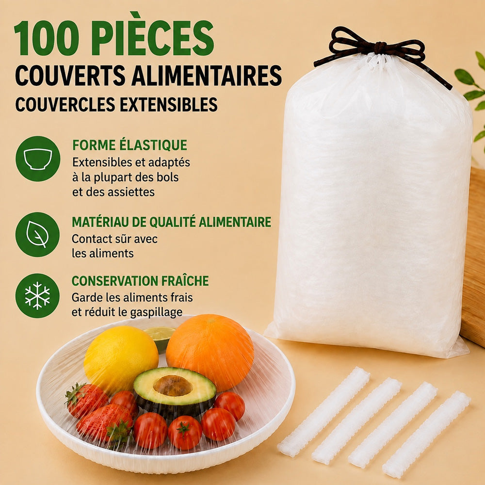 🍽️✨ 100 Couvre-Bols Extensibles – Couvre-Bols & Assiettes Élastiques pour une Conservation Facile des Aliments 🥗– Protège des Odeurs du Réfrigérateur