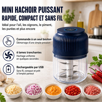 🥑🍹 -50 % DE RÉDUCTION ! 💥 Hachoir Électrique à 6 Lames ｜ Pour Légumes, Oignons, Herbes, Noix & Viande ｜ Sans Fil, Bouton Unique & Facile à Nettoyer ｜ Préparateur de Repas Bébé, Extracteur de Jus, Moulin à Épices & Hachoir à Viande