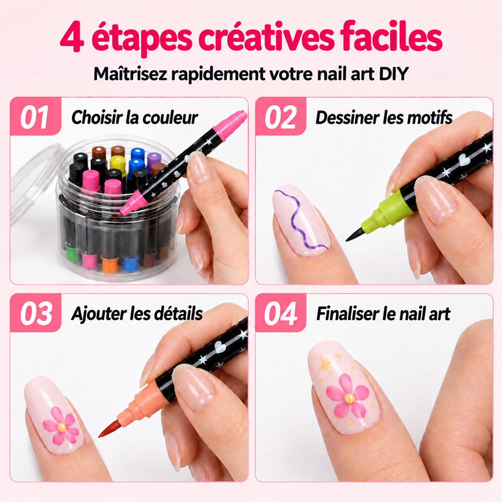 ⏰ -50 % pendant 3 Jours ! Coffret Stylos Nail Art Double Pointe – 24 Couleurs DIY