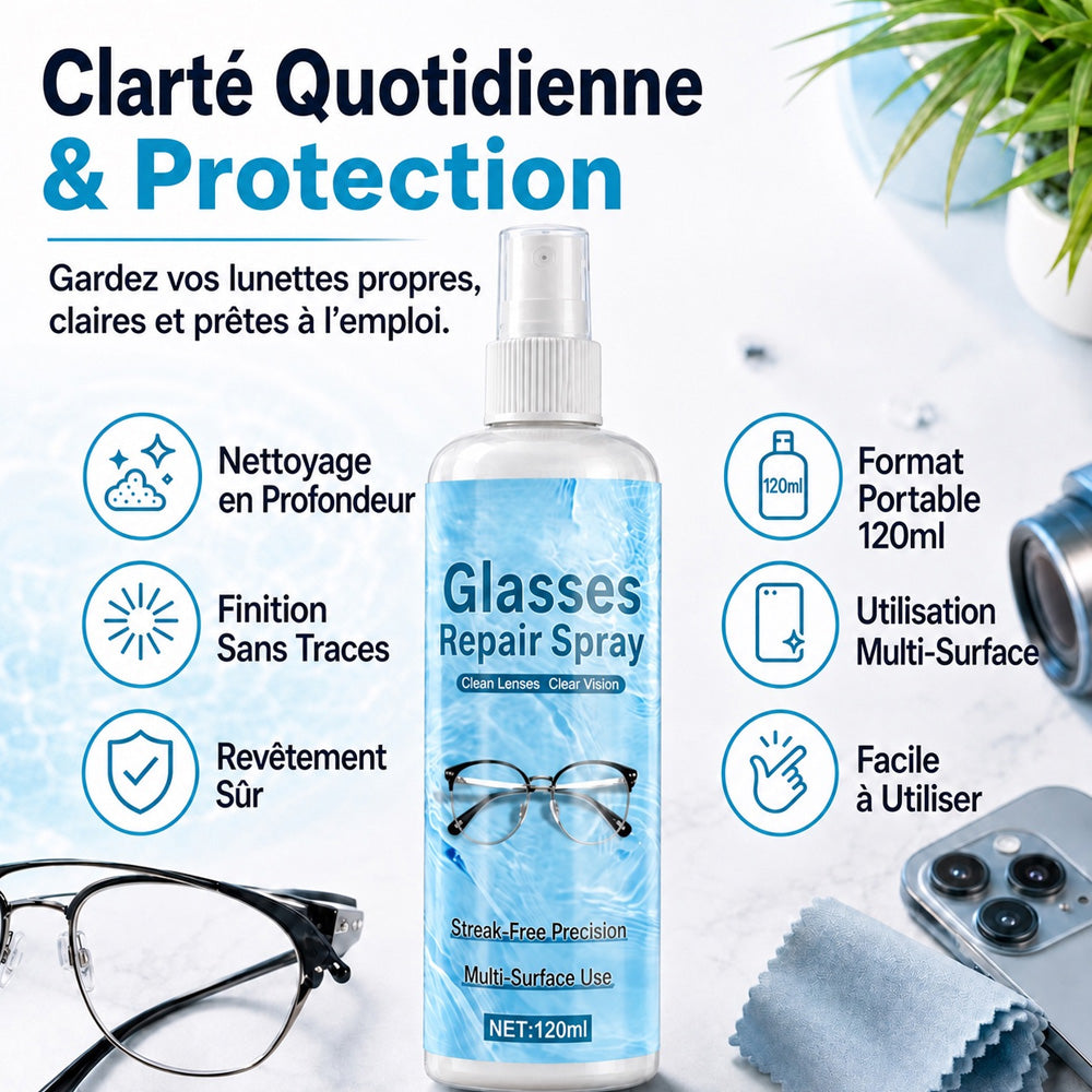 Spray réparateur de rayures pour lentilles professionnelles