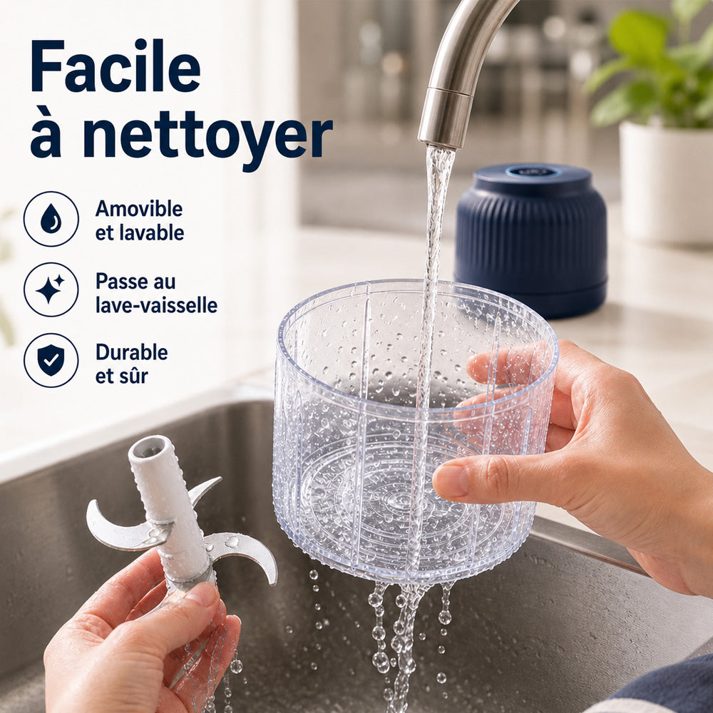 🥑🍹 -50 % DE RÉDUCTION ! 💥 Hachoir Électrique à 6 Lames ｜ Pour Légumes, Oignons, Herbes, Noix & Viande ｜ Sans Fil, Bouton Unique & Facile à Nettoyer ｜ Préparateur de Repas Bébé, Extracteur de Jus, Moulin à Épices & Hachoir à Viande