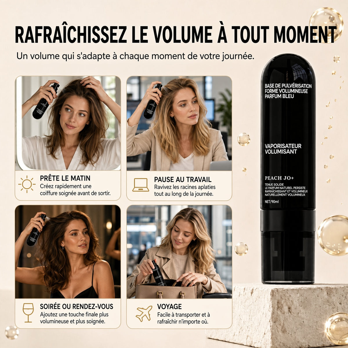 🔥50% DE RÉDUCTION !! ⏰ Spray Coiffant Longue Durée Fluffy Hair Shaping Spray 9 – 90 ml – Volume Naturel & Tenue Résistante for Cheveux Matures