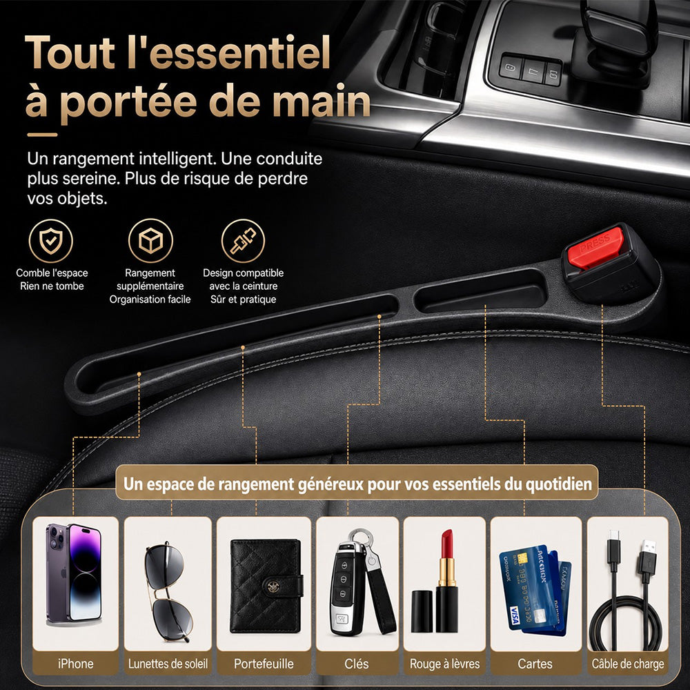 🚗Stop Losing Your Phone Between Car Seats💺🌟Universal Seat-Gap Filler • Double-Slot Organizer🌟