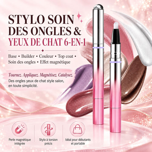 ✨ 50 % de réduction – Stylo 6-en-1 pour le soin des ongles & effet Cat Eye – Base, Builder, Couleur & Top Coat avec aimant intégré