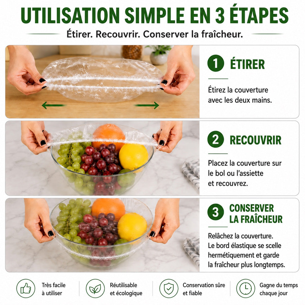 🍽️✨ 100 Couvre-Bols Extensibles – Couvre-Bols & Assiettes Élastiques pour une Conservation Facile des Aliments 🥗– Protège des Odeurs du Réfrigérateur