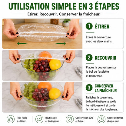 🍽️✨ 100 Couvre-Bols Extensibles – Couvre-Bols & Assiettes Élastiques pour une Conservation Facile des Aliments 🥗– Protège des Odeurs du Réfrigérateur