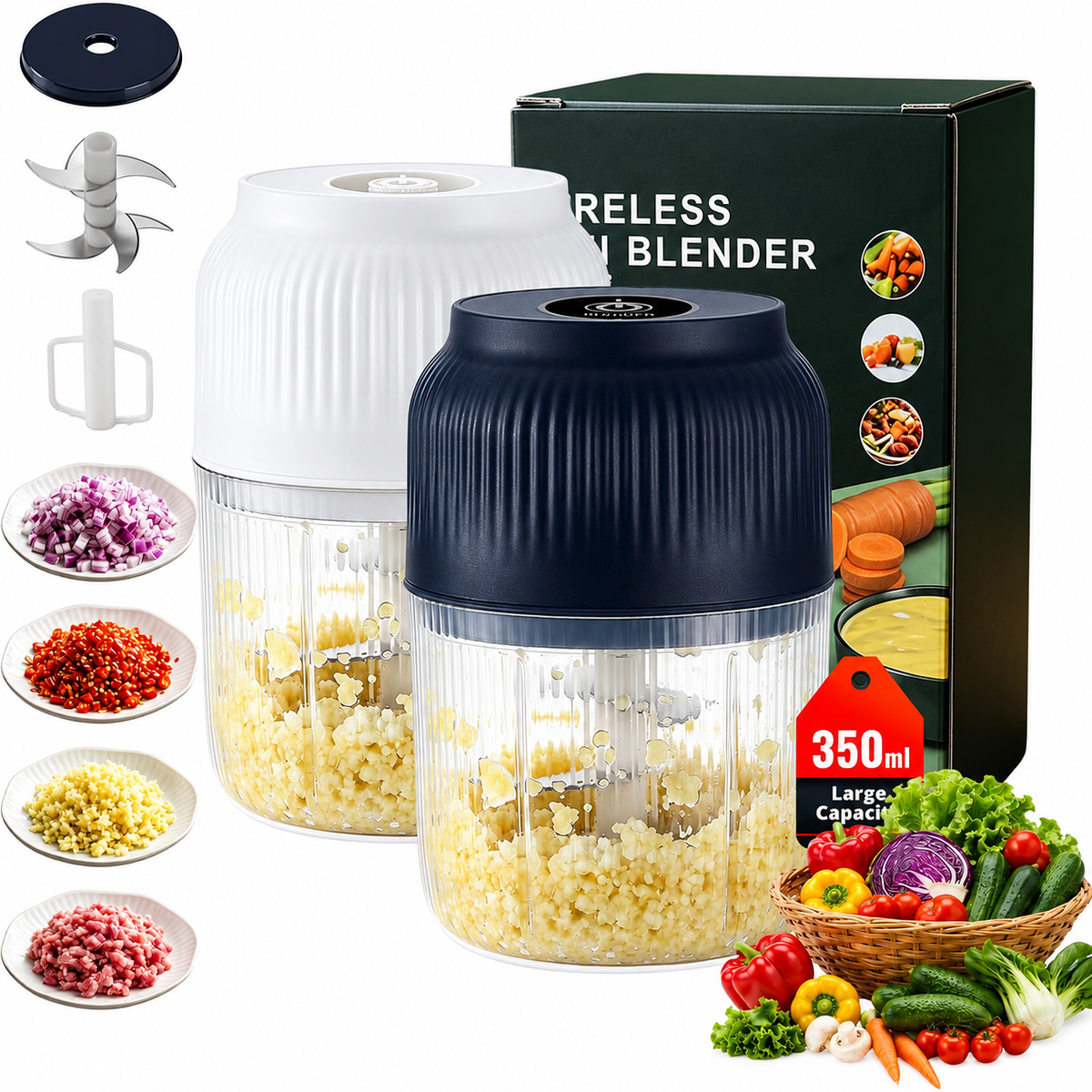 💥50 % DE RÉDUCTION !🥑🍹Hachoir Électrique à 6 Lames｜Hache Légumes, Oignons, Herbes, Noix & Viande｜Sans Fil, à Une Touche & Facile à Nettoyer