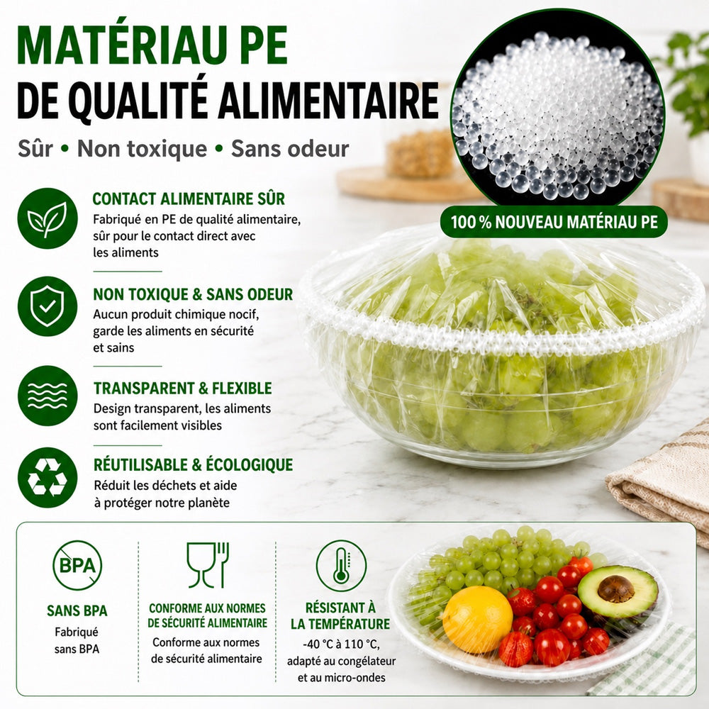 🍽️✨ 100 Couvre-Bols Extensibles – Couvre-Bols & Assiettes Élastiques pour une Conservation Facile des Aliments 🥗– Protège des Odeurs du Réfrigérateur