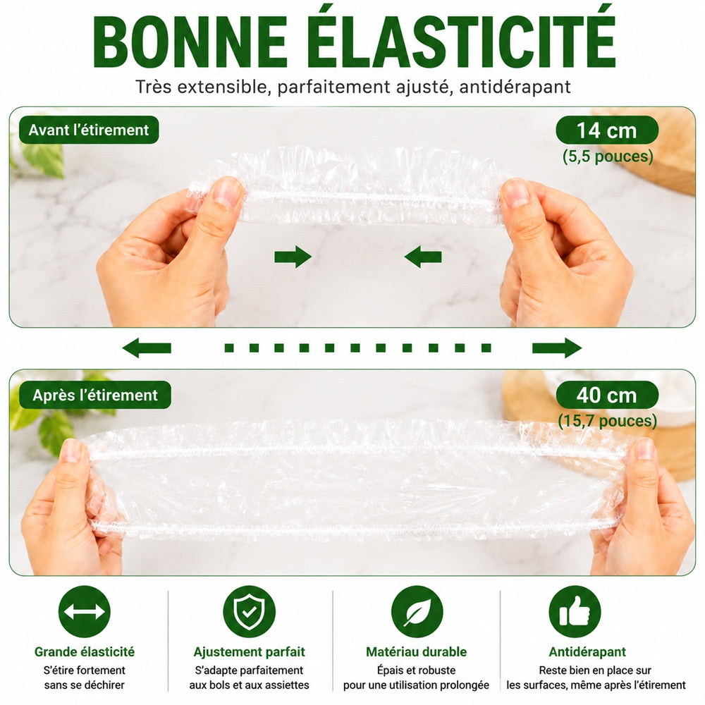 🍽️✨ 100 Couvre-Bols Extensibles – Couvre-Bols & Assiettes Élastiques pour une Conservation Facile des Aliments 🥗– Protège des Odeurs du Réfrigérateur