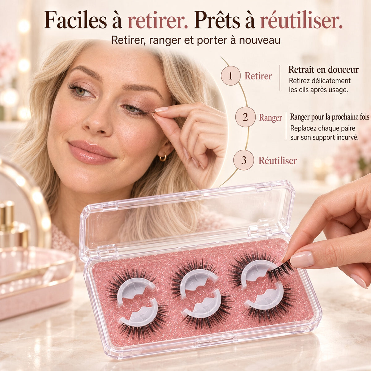 🥳 Achetez-en une paire, recevez-en une offerte ! 👁️✨ Faux cils autocollants réutilisables. Pas besoin de colle : il suffit de les presser en place. Faciles à retirer et à réutiliser 💕🌸