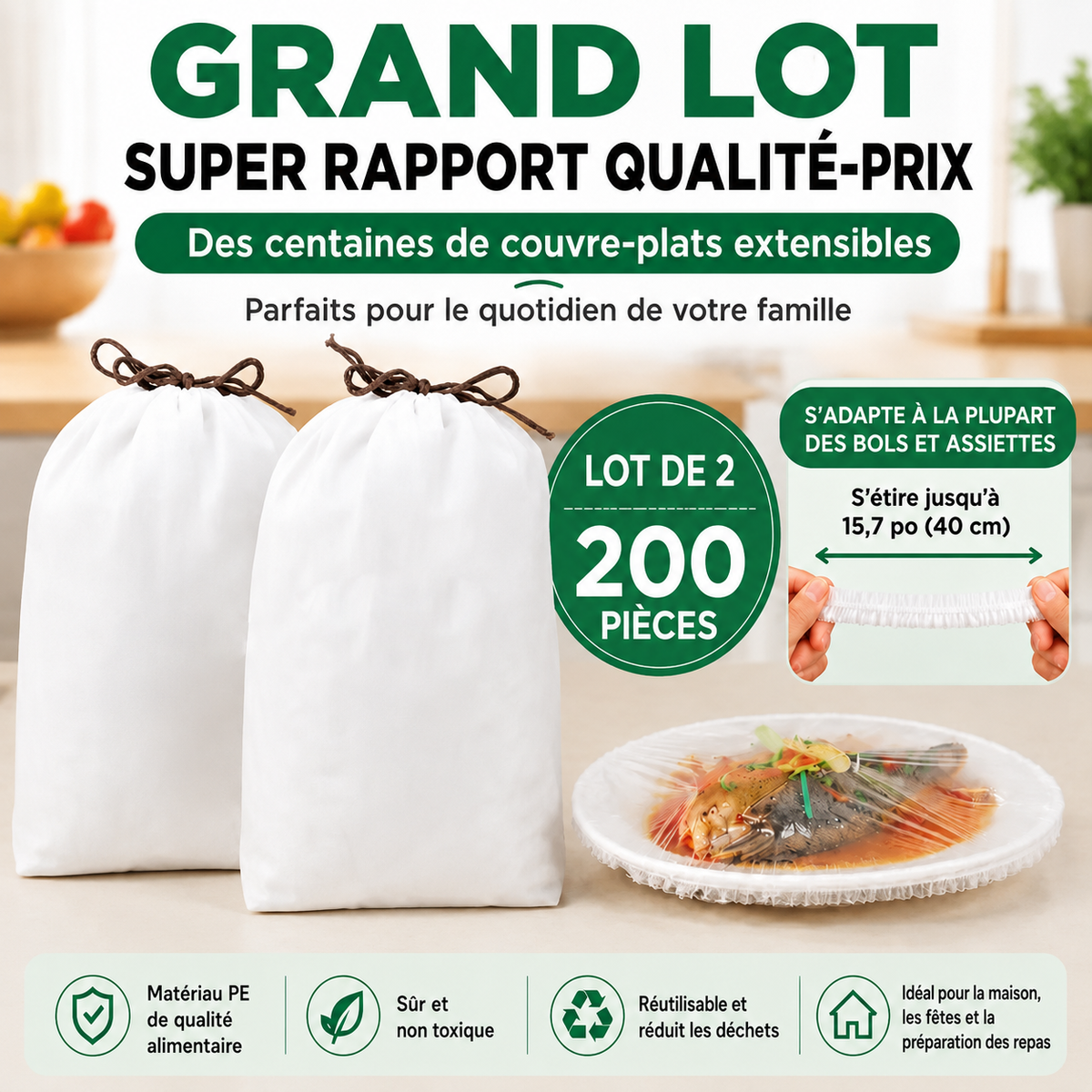 🍽️🧊 1 Acheté = 1 Offert--200 Couvre-Bols Extensibles | Couvre-Bols Élastiques pour Bols & Assiettes 🥪