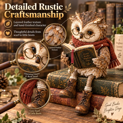 upsell🦉📚 Figurine de chouette lectrice — Cadeau original pour les passionnés de lecture, avec lunettes, écharpe et bottes