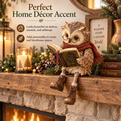upsell🦉📚 Figurine de chouette lectrice — Cadeau original pour les passionnés de lecture, avec lunettes, écharpe et bottes