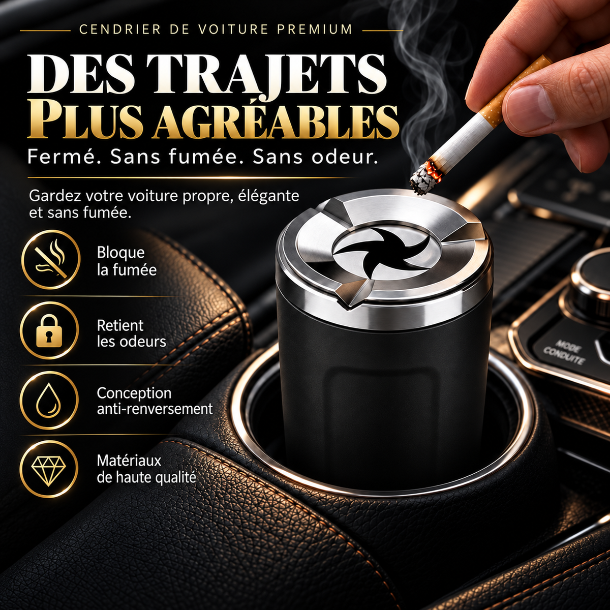 🎉 Promotion 2026 : cendrier rotatif pour voiture avec revêtement intérieur en céramique