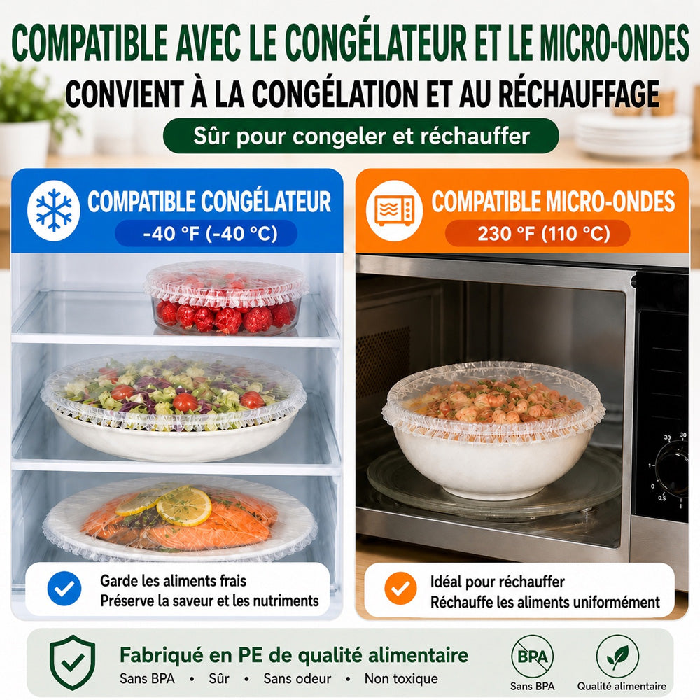 🍽️✨ 100 Couvre-Bols Extensibles – Couvre-Bols & Assiettes Élastiques pour une Conservation Facile des Aliments 🥗– Protège des Odeurs du Réfrigérateur