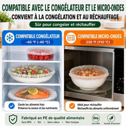 🍽️✨ 100 Couvre-Bols Extensibles – Couvre-Bols & Assiettes Élastiques pour une Conservation Facile des Aliments 🥗– Protège des Odeurs du Réfrigérateur