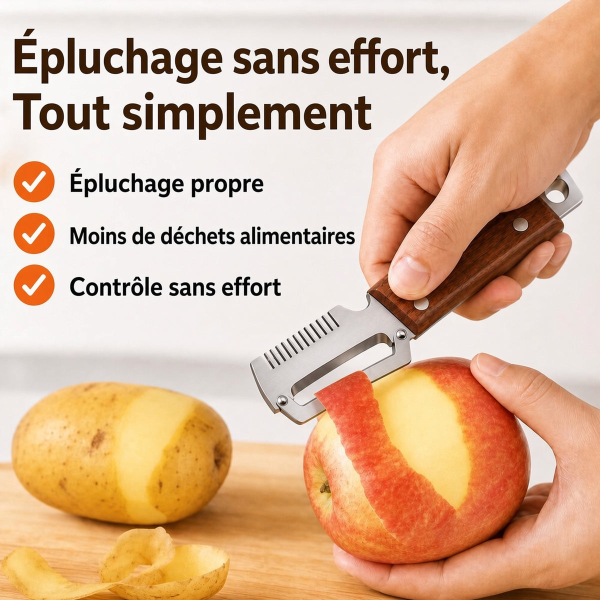 🔥 50 % DE RÉDUCTION 🔪🥕 Éplucheur Multifonctionnel en Bois – Lame Inox Ultra-Tranchante + Décapsuleur Intégré 🥔🍎