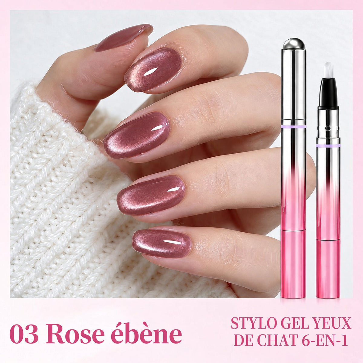 ✨ 50 % de réduction – Stylo 6-en-1 pour le soin des ongles & effet Cat Eye – Base, Builder, Couleur & Top Coat avec aimant intégré