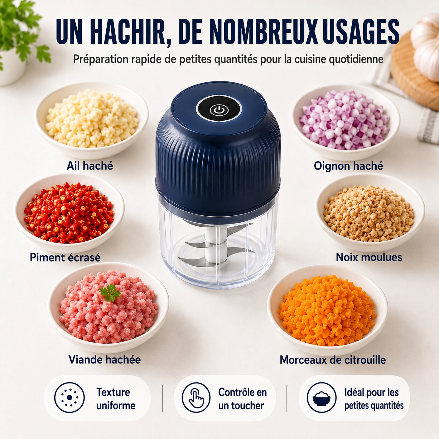 💥50 % DE RÉDUCTION !🥑🍹Hachoir Électrique à 6 Lames｜Hache Légumes, Oignons, Herbes, Noix & Viande｜Sans Fil, à Une Touche & Facile à Nettoyer