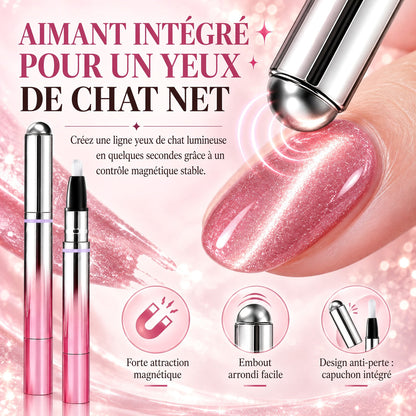 ✨ 50 % de réduction – Stylo 6-en-1 pour le soin des ongles & effet Cat Eye – Base, Builder, Couleur & Top Coat avec aimant intégré