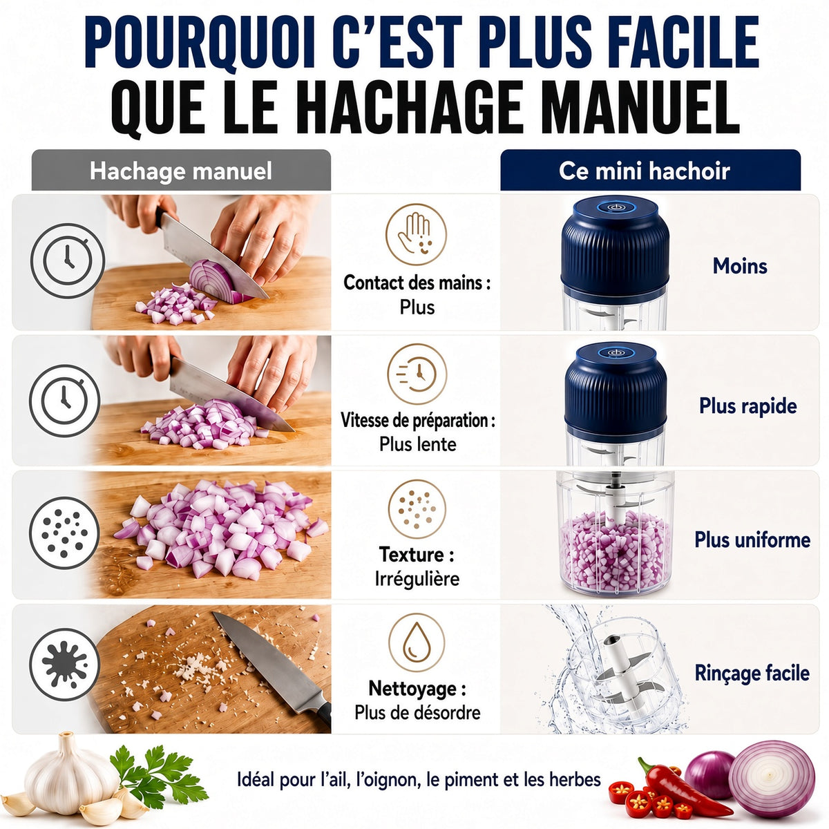 💥50 % DE RÉDUCTION !🥑🍹Hachoir Électrique à 6 Lames｜Hache Légumes, Oignons, Herbes, Noix & Viande｜Sans Fil, à Une Touche & Facile à Nettoyer