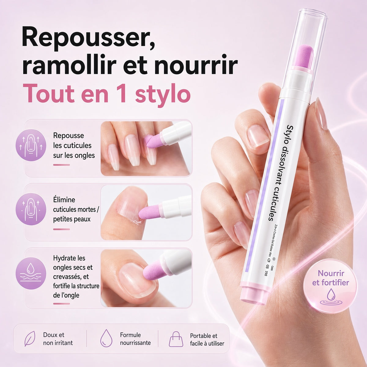 ✨ Stylo 2-en-1 pour cuticules – Embout en céramique, hydratant & pratique à emporter