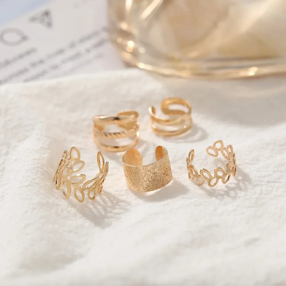 5pcs;Silver Color Leaves Clip Earrings for Women Men Creative Simple C Ear Cuff Non-Piercing Ear Ear Clip Set Trend Jewelry Gift