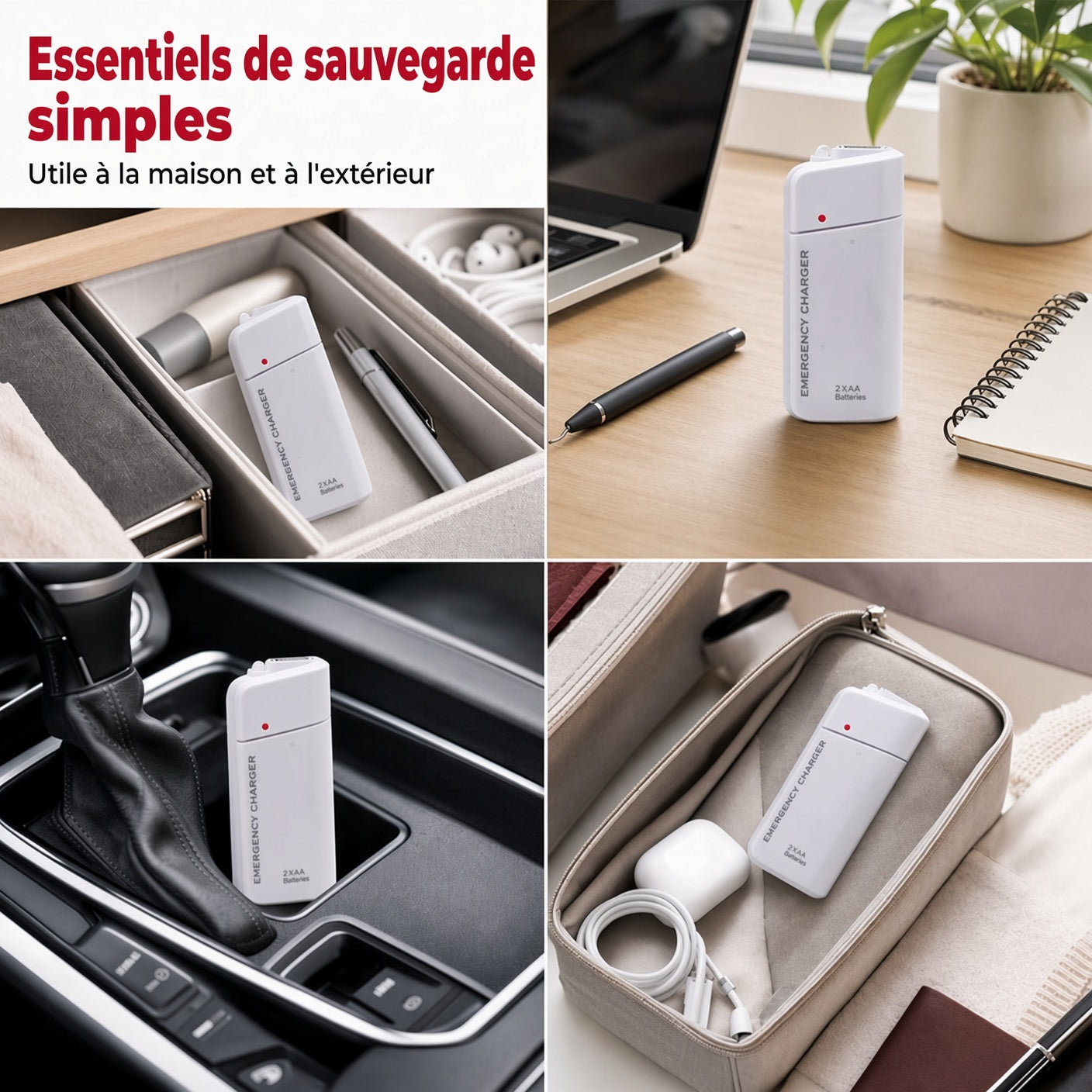 Chargeur d'urgence portable pour téléphone, batterie externe alimentée par piles AA avec lampe torche LED