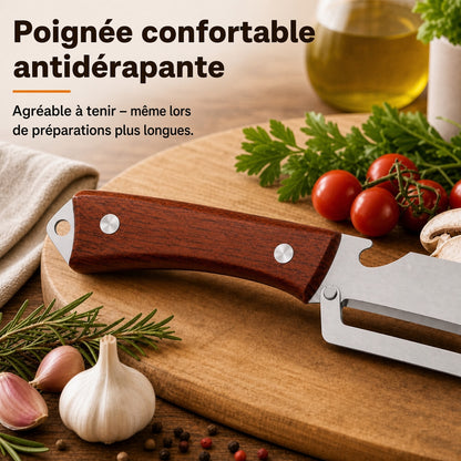 🔥 50 % DE RÉDUCTION 🔪🥕 Éplucheur Multifonctionnel en Bois – Lame Inox Ultra-Tranchante + Décapsuleur Intégré 🥔🍎
