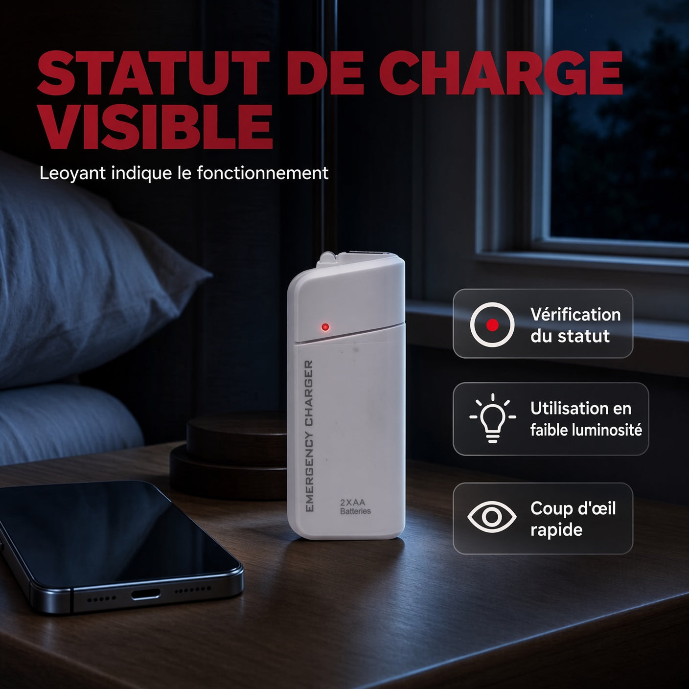 Chargeur d'urgence portable pour téléphone, batterie externe alimentée par piles AA avec lampe torche LED
