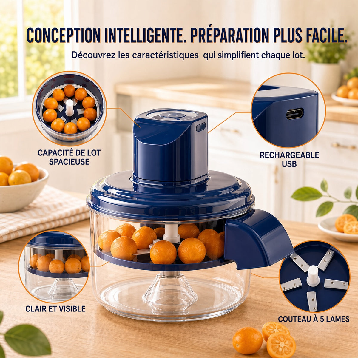 🔪 Éplucheur électrique 5 lames – Moteur cuivre puissant, extraction en 1 bouton, démontable et sans danger alimentaire – Batterie 1300 mAh, gain de temps en cuisine 🥕🍎