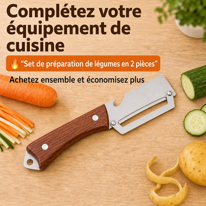 🔥 50 % DE RÉDUCTION 🔪🥕 Éplucheur Multifonctionnel en Bois – Lame Inox Ultra-Tranchante + Décapsuleur Intégré 🥔🍎