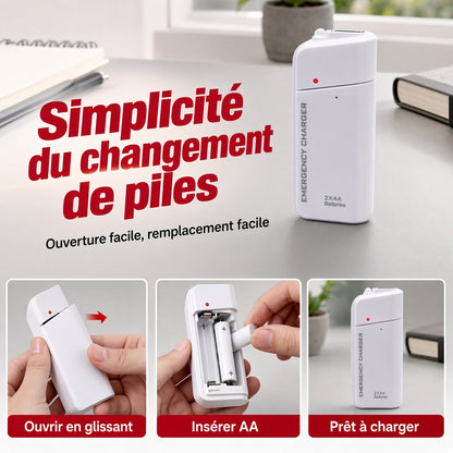 Chargeur d'urgence portable pour téléphone, batterie externe alimentée par piles AA avec lampe torche LED