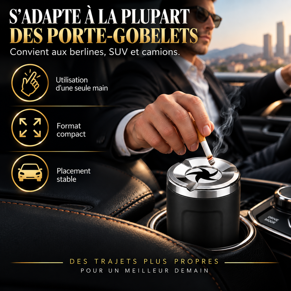 🎉 Promotion 2026 : cendrier rotatif pour voiture avec revêtement intérieur en céramique