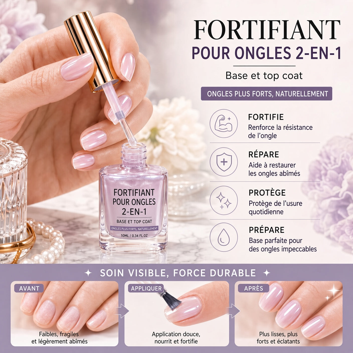 💅 50 % DE RÉDUCTION !! ⏰ Renforceur d’Ongles Brillance Lilas – Renforce les Ongles Fragiles & Restaure Leur Éclat Naturel