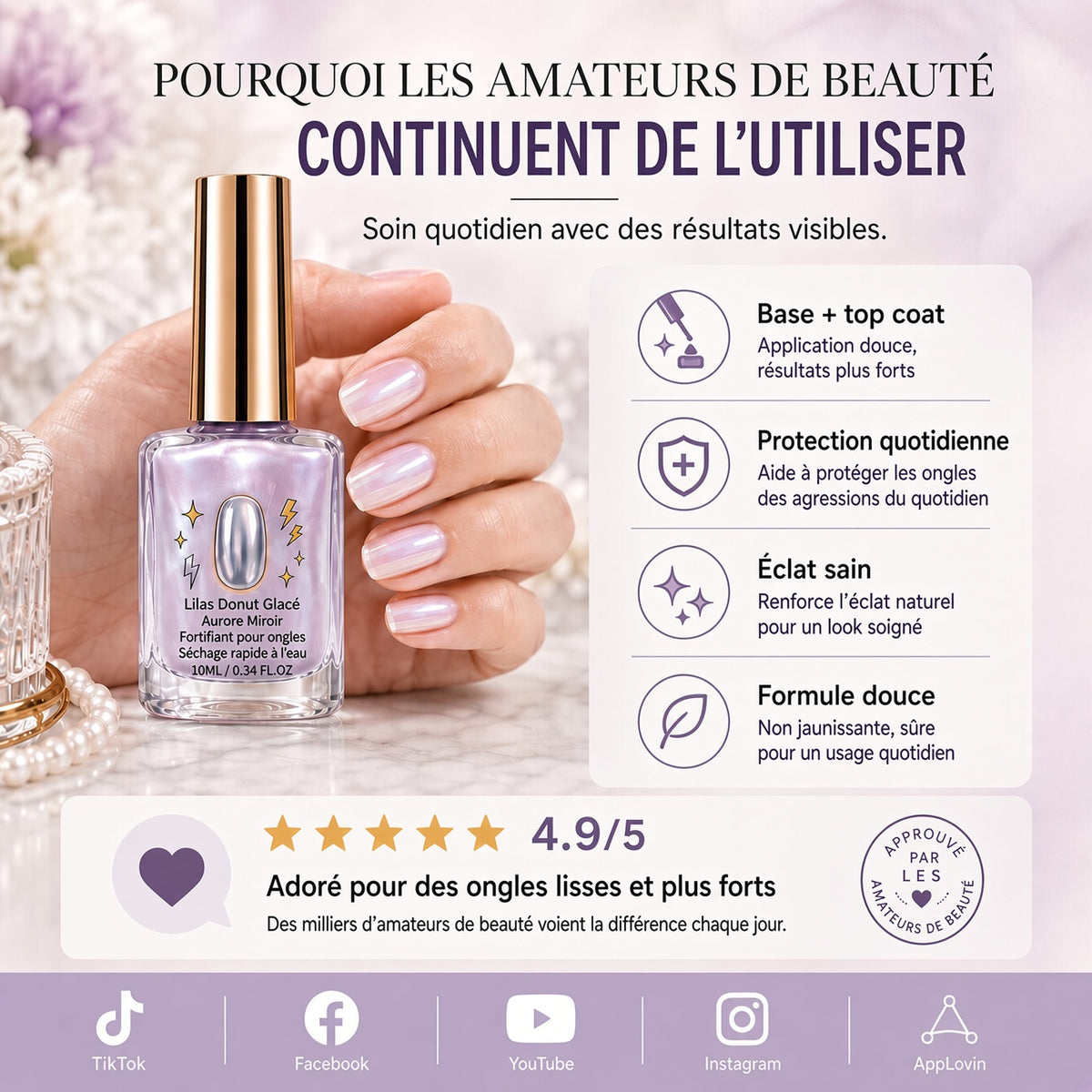 💅 50 % DE RÉDUCTION !! ⏰ Renforceur d’Ongles Brillance Lilas – Renforce les Ongles Fragiles & Restaure Leur Éclat Naturel