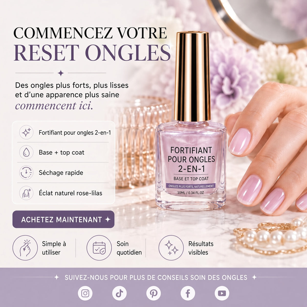 💅 50 % DE RÉDUCTION !! ⏰ Renforceur d’Ongles Brillance Lilas – Renforce les Ongles Fragiles & Restaure Leur Éclat Naturel