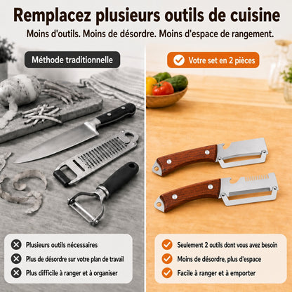 🔥 50 % DE RÉDUCTION 🔪🥕 Éplucheur Multifonctionnel en Bois – Lame Inox Ultra-Tranchante + Décapsuleur Intégré 🥔🍎