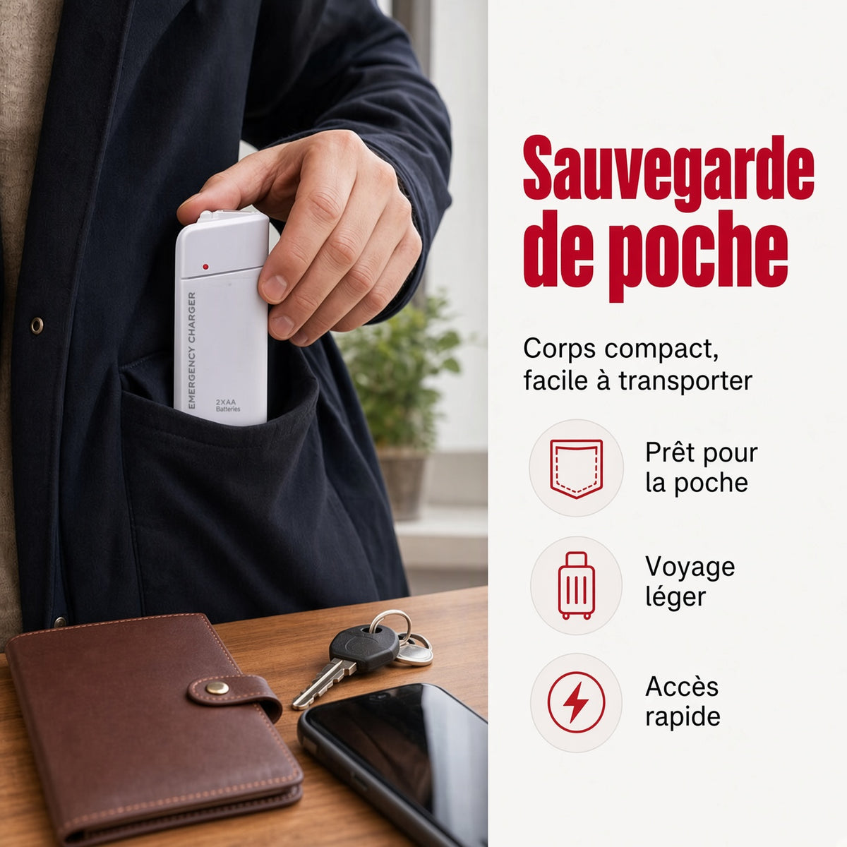Chargeur d'urgence portable pour téléphone, batterie externe alimentée par piles AA avec lampe torche LED