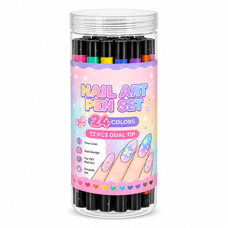 ⏰ -50 % pendant 3 Jours ! Coffret Stylos Nail Art Double Pointe – 24 Couleurs DIY